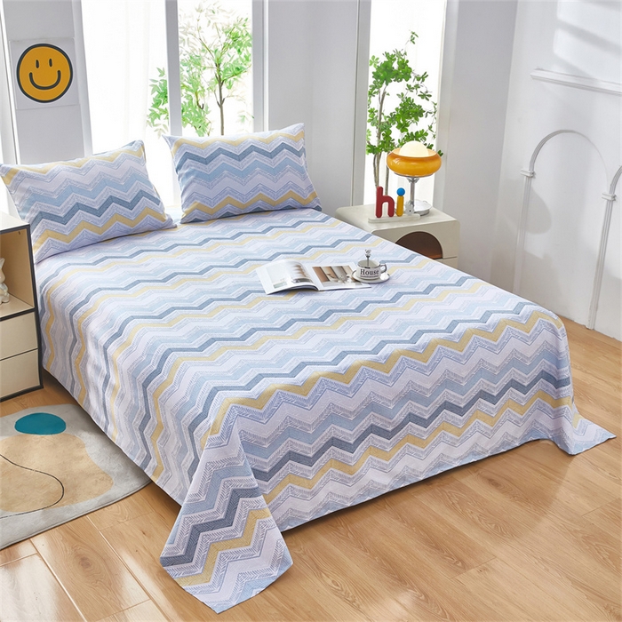 91家纺网 家纺一手货源 找家纺 雲归梦 2025新款原棉老粗布床单席子凉席印花三件套 舒伯特-蓝