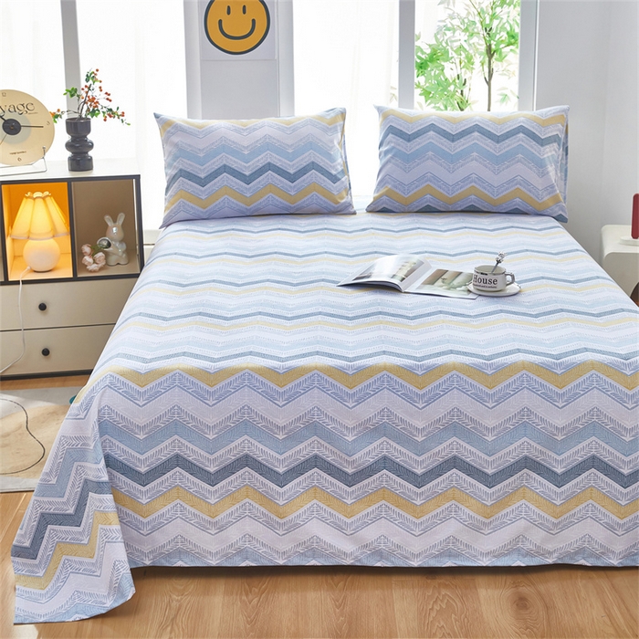 91家纺网 家纺一手货源 找家纺 雲归梦 2025新款原棉老粗布床单席子凉席印花三件套 舒伯特-蓝