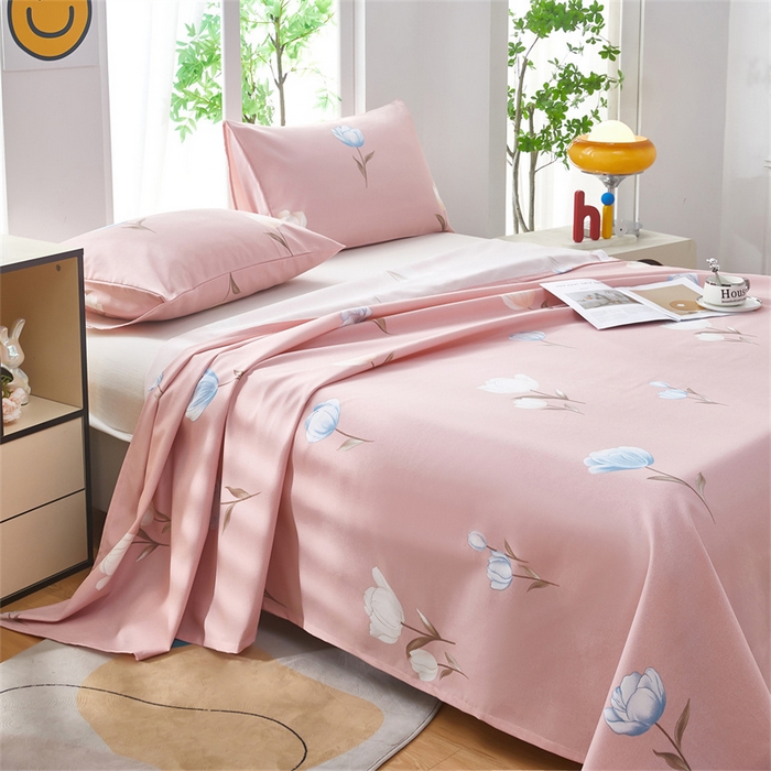 91家纺网 家纺一手货源 找家纺 雲归梦 2025新款原棉老粗布床单席子凉席印花三件套 晚香如玉-粉