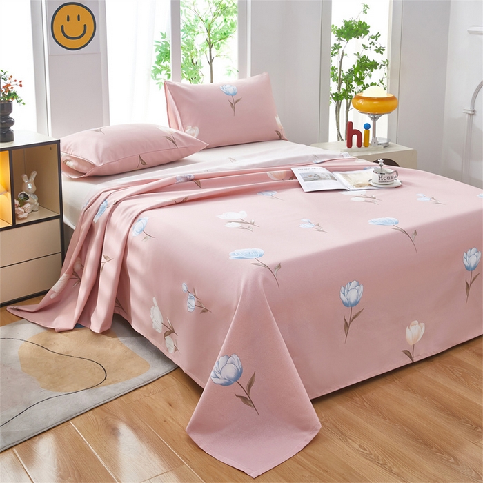 91家纺网 家纺一手货源 找家纺 雲归梦 2025新款原棉老粗布床单席子凉席印花三件套 晚香如玉-粉