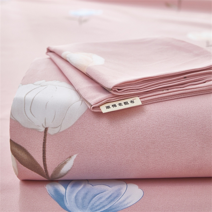 91家纺网 家纺一手货源 找家纺 雲归梦 2025新款原棉老粗布床单席子凉席印花三件套 晚香如玉-粉