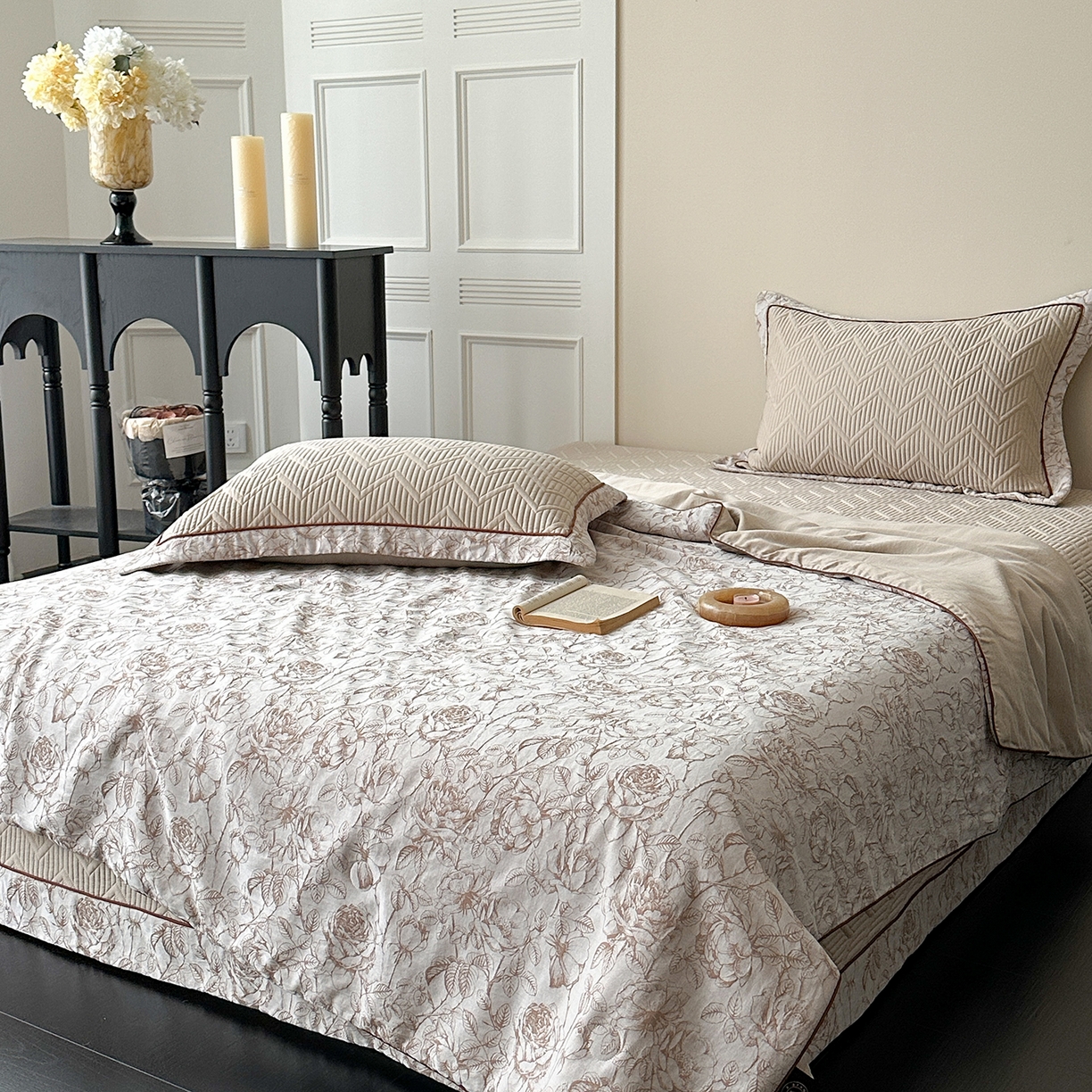 91家纺网 家纺一手货源 找家纺 琳可家居 2025春夏新款天丝棉系列床盖可搭配同款夏被（提供买家秀） 香槟咖