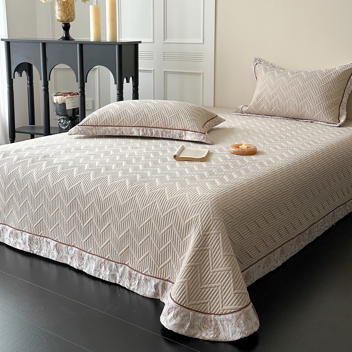 91家纺网 家纺一手货源 找家纺 琳可家居 2025春夏新款天丝棉系列床盖可搭配同款夏被（提供买家秀） 香槟咖