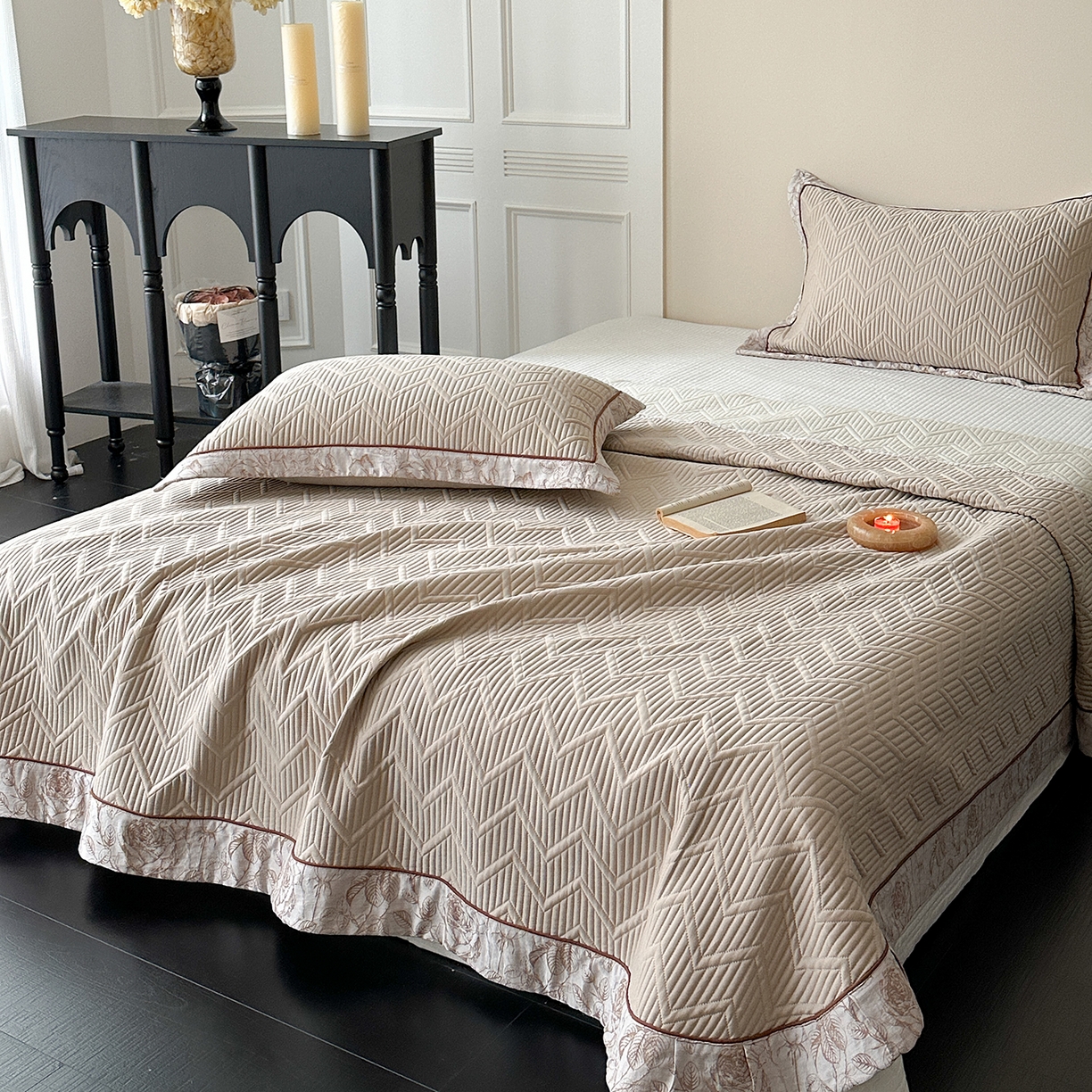 91家纺网 家纺一手货源 找家纺 琳可家居 2025春夏新款天丝棉系列床盖可搭配同款夏被（提供买家秀） 香槟咖