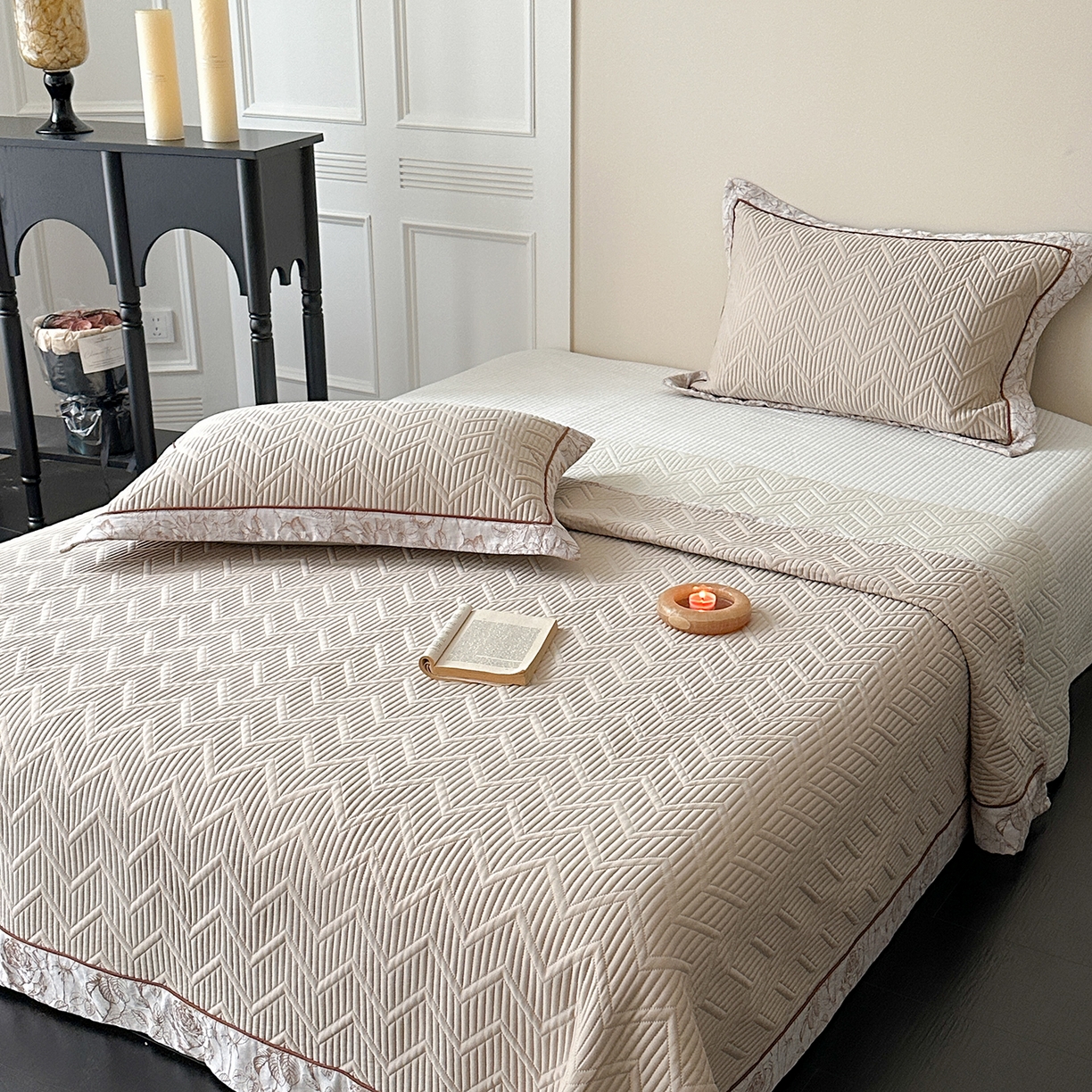 91家纺网 家纺一手货源 找家纺 琳可家居 2025春夏新款天丝棉系列床盖可搭配同款夏被（提供买家秀） 香槟咖