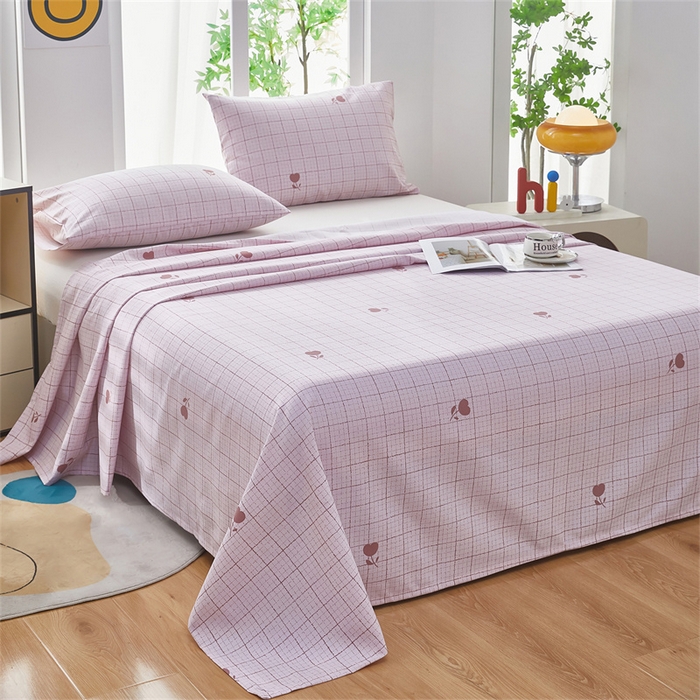 91家纺网 家纺一手货源 找家纺 雲归梦 2025新款原棉老粗布床单席子凉席印花三件套 只此春晓-粉