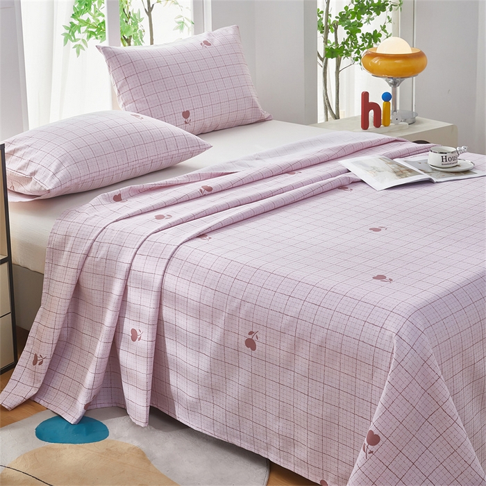 91家纺网 家纺一手货源 找家纺 雲归梦 2025新款原棉老粗布床单席子凉席印花三件套 只此春晓-粉