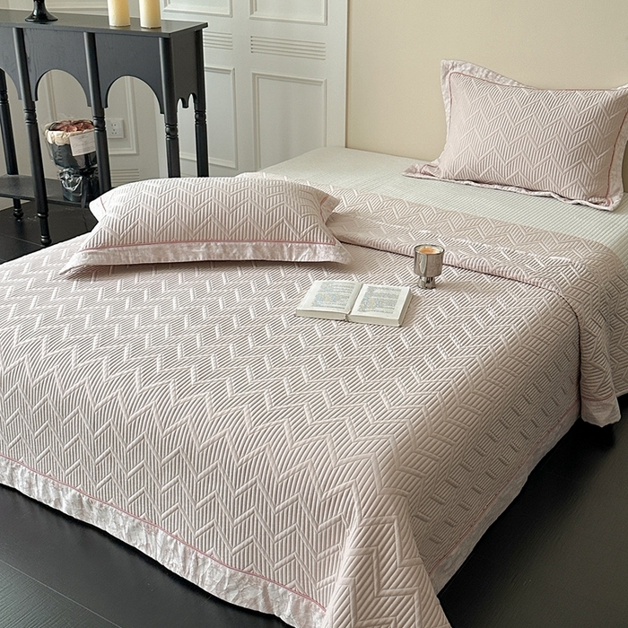 91家纺网 家纺一手货源 找家纺 琳可家居 2025春夏新款天丝棉系列床盖可搭配同款夏被（提供买家秀） 湘妃粉