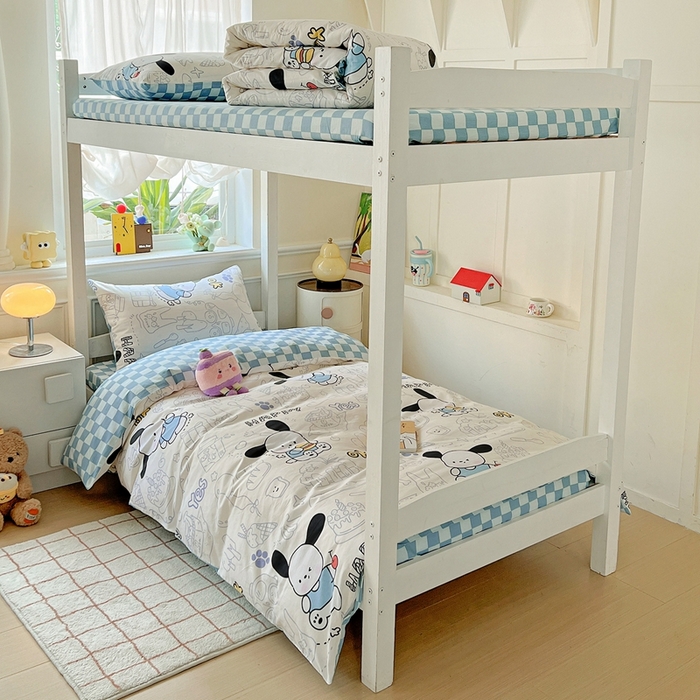 三兄弟 2025新款全棉印花学生三件套床单床笠四件套被套 蓝色小狗