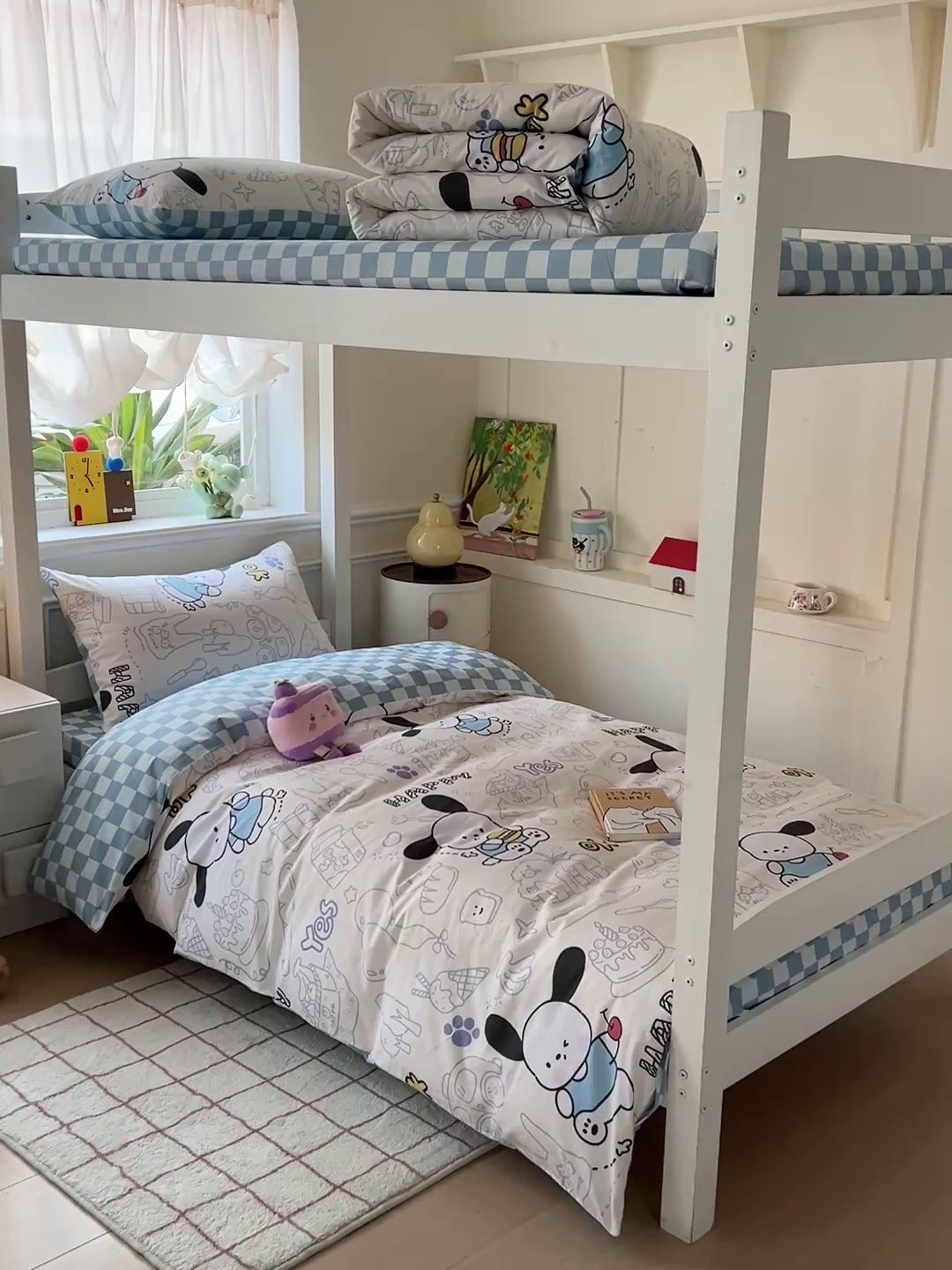 91家纺网 家纺一手货源 找家纺 三兄弟 2025新款全棉印花学生三件套床单床笠四件套被套 蓝色小狗