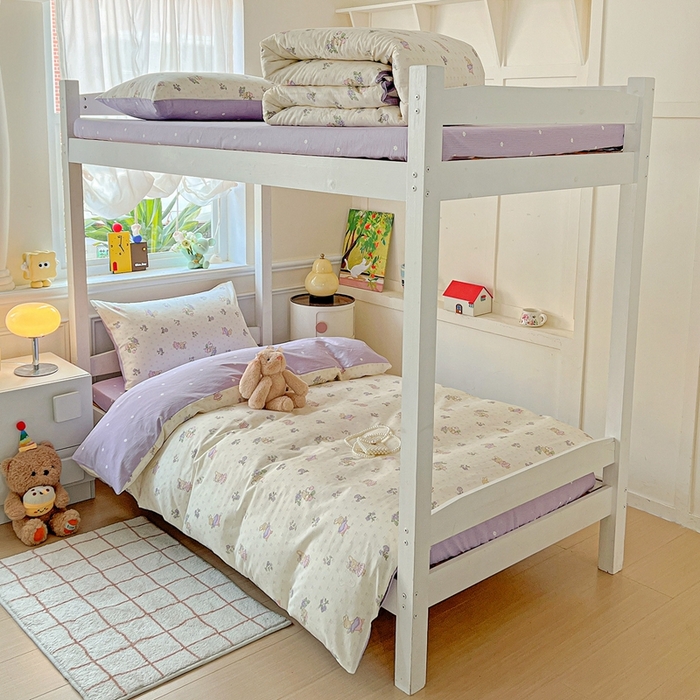 三兄弟 2025新款全棉印花学生三件套床单床笠四件套被套 栖居小兔