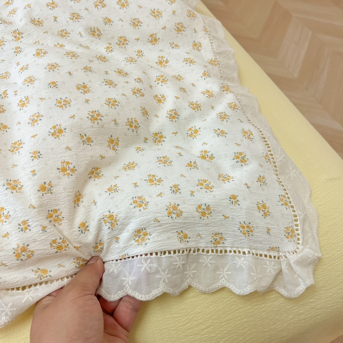 91家纺网 家纺一手货源 找家纺 韩巢家纺 2025新款双层纱镂空花边被套直播热销款四件套（提供卖家秀） 镂空花边款-橘子海