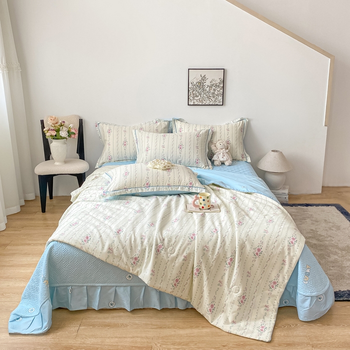 91家纺网 家纺一手货源 找家纺 富之航家纺 2025新款全棉印花床盖四件套 蓝屿絮