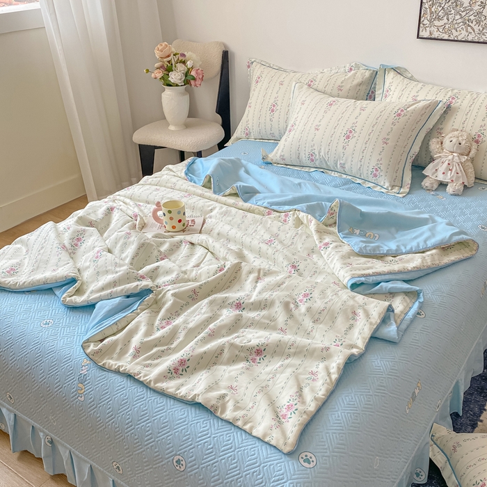 91家纺网 家纺一手货源 找家纺 富之航家纺 2025新款全棉印花床盖四件套 蓝屿絮