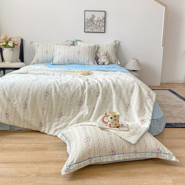 91家纺网 家纺一手货源 找家纺 富之航家纺 2025新款全棉印花床盖四件套 蓝屿絮