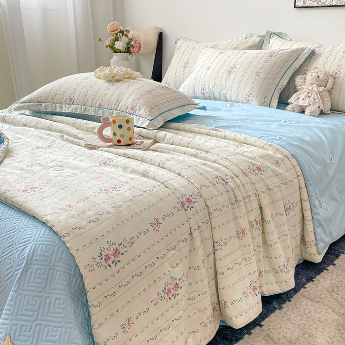 91家纺网 家纺一手货源 找家纺 富之航家纺 2025新款全棉印花床盖四件套 蓝屿絮