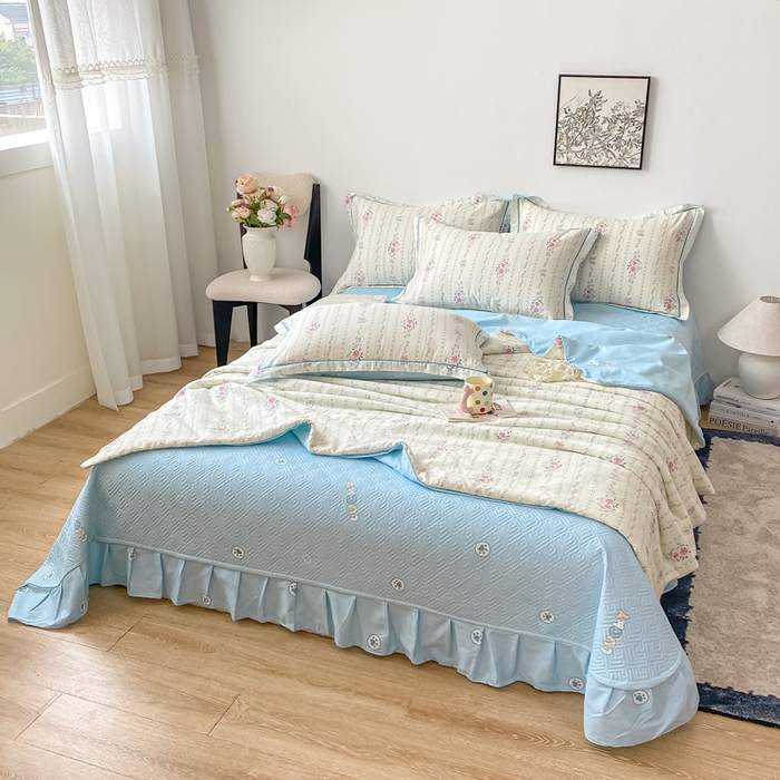 91家纺网 家纺一手货源 找家纺 富之航家纺 2025新款全棉印花床盖四件套 蓝屿絮