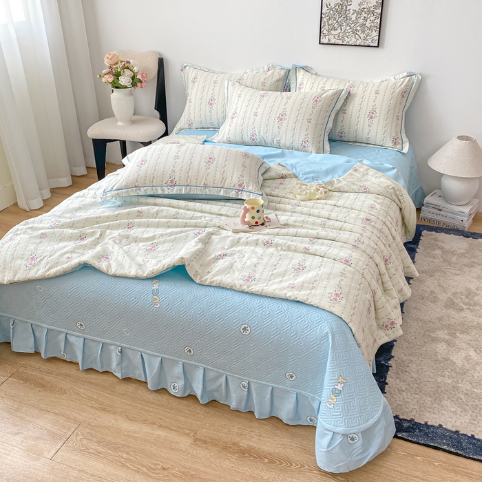 91家纺网 家纺一手货源 找家纺 富之航家纺 2025新款全棉印花床盖四件套 蓝屿絮