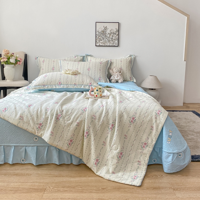 91家纺网 家纺一手货源 找家纺 富之航家纺 2025新款全棉印花床盖四件套 蓝屿絮