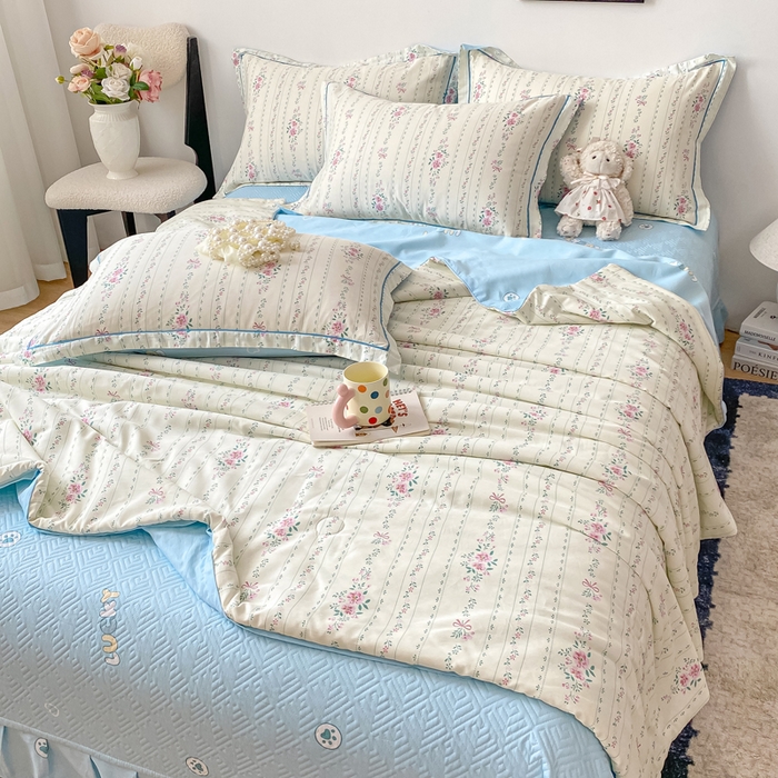 91家纺网 家纺一手货源 找家纺 富之航家纺 2025新款全棉印花床盖四件套 蓝屿絮