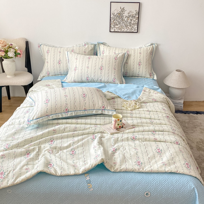 91家纺网 家纺一手货源 找家纺 富之航家纺 2025新款全棉印花床盖四件套 蓝屿絮