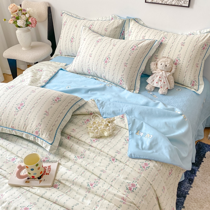 91家纺网 家纺一手货源 找家纺 富之航家纺 2025新款全棉印花床盖四件套 蓝屿絮