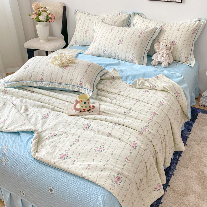 91家纺网 家纺一手货源 找家纺 富之航家纺 2025新款全棉印花床盖四件套 蓝屿絮