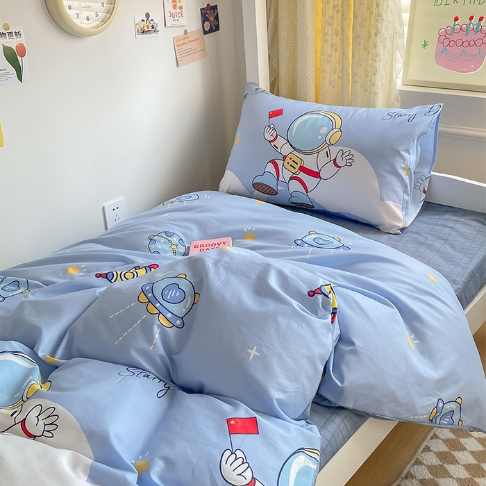 91家纺网 家纺一手货源 找家纺 金鑫汇家纺 2025新款印花花型-学生上下铺三件套 翱翔太空