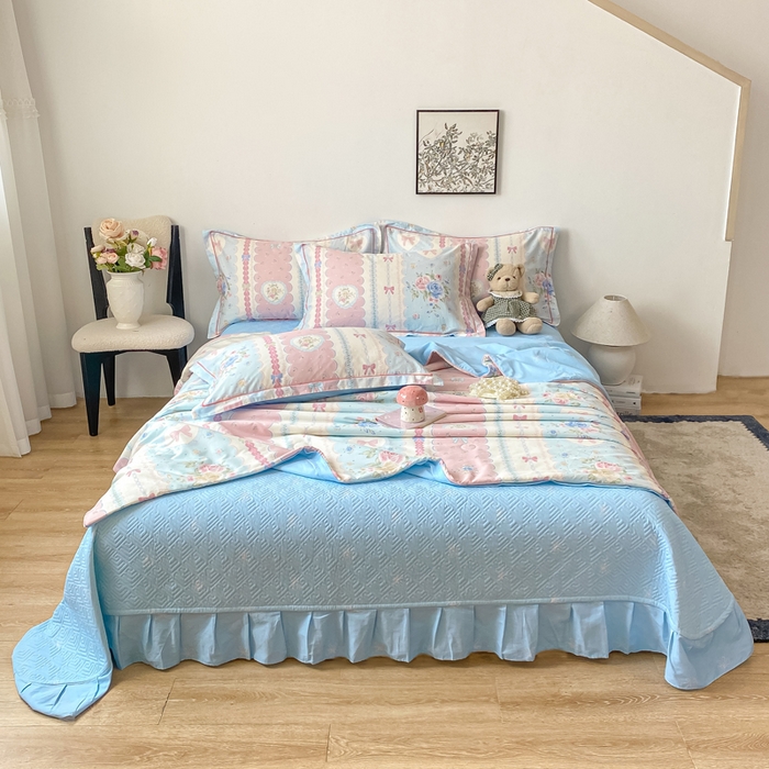 富之航家纺 2025新款全棉印花床盖四件套 萌湾曲