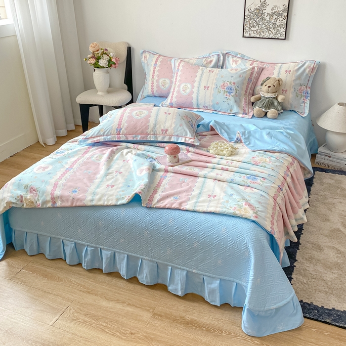 91家纺网 家纺一手货源 找家纺 富之航家纺 2025新款全棉印花床盖四件套 萌湾曲