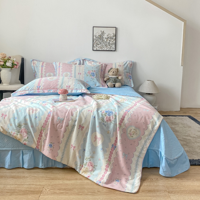 91家纺网 家纺一手货源 找家纺 富之航家纺 2025新款全棉印花床盖四件套 萌湾曲