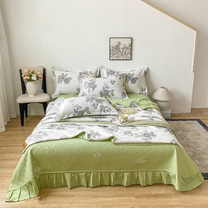 富之航家纺 2025新款全棉印花床盖四件套 青雾蕊