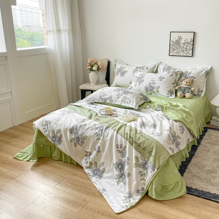 91家纺网 家纺一手货源 找家纺 富之航家纺 2025新款全棉印花床盖四件套 青雾蕊