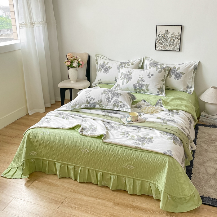 91家纺网 家纺一手货源 找家纺 富之航家纺 2025新款全棉印花床盖四件套 青雾蕊