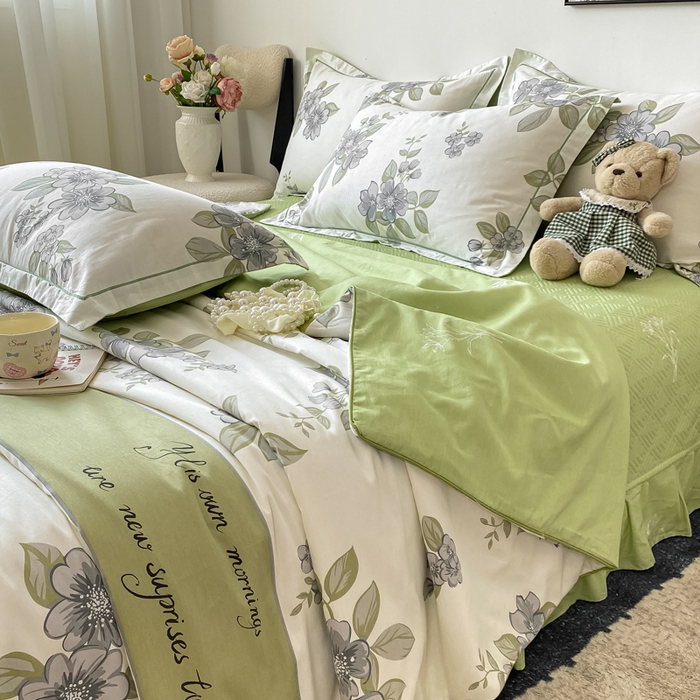 91家纺网 家纺一手货源 找家纺 富之航家纺 2025新款全棉印花床盖四件套 青雾蕊