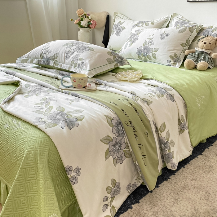 91家纺网 家纺一手货源 找家纺 富之航家纺 2025新款全棉印花床盖四件套 青雾蕊