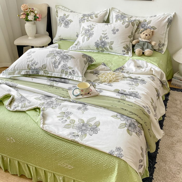 91家纺网 家纺一手货源 找家纺 富之航家纺 2025新款全棉印花床盖四件套 青雾蕊