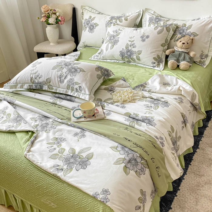 91家纺网 家纺一手货源 找家纺 富之航家纺 2025新款全棉印花床盖四件套 青雾蕊