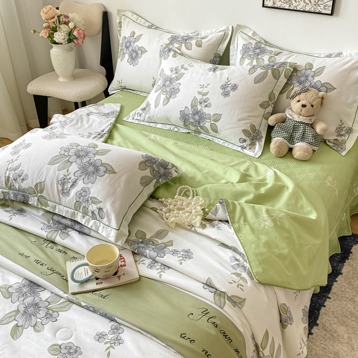 91家纺网 家纺一手货源 找家纺 富之航家纺 2025新款全棉印花床盖四件套 青雾蕊