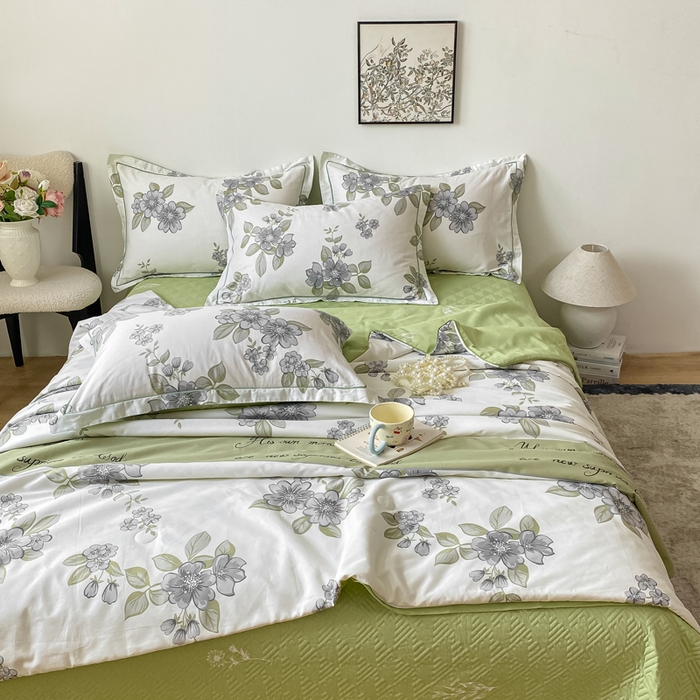 91家纺网 家纺一手货源 找家纺 富之航家纺 2025新款全棉印花床盖四件套 青雾蕊