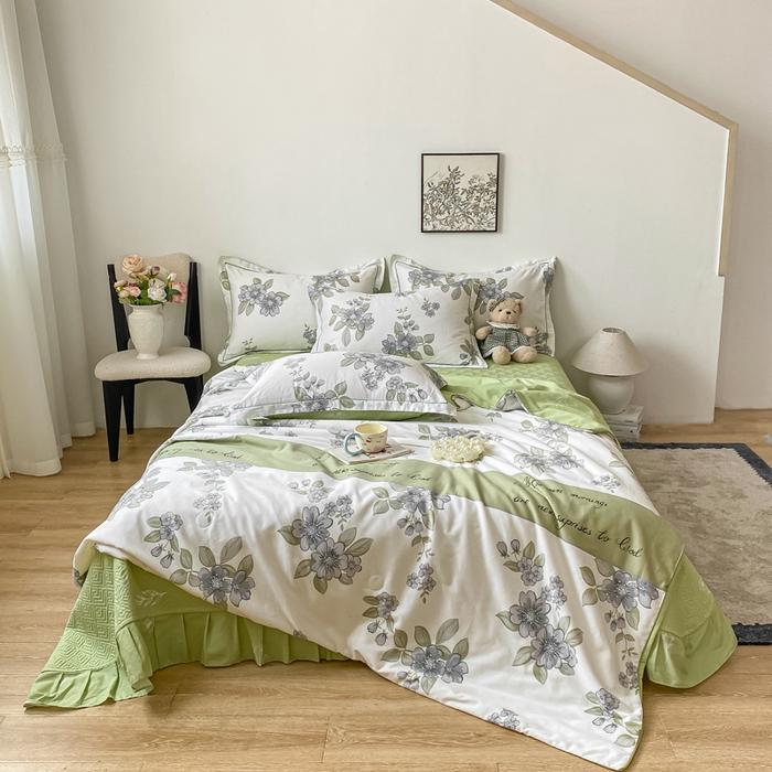 91家纺网 家纺一手货源 找家纺 富之航家纺 2025新款全棉印花床盖四件套 青雾蕊