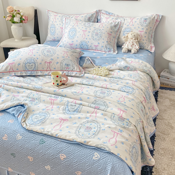 91家纺网 家纺一手货源 找家纺 富之航家纺 2025新款全棉印花床盖四件套 甜心波