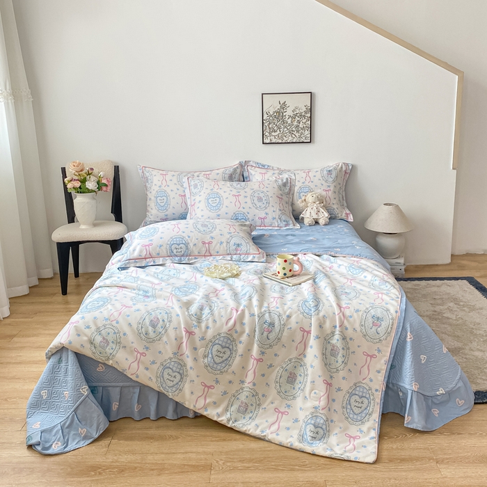 91家纺网 家纺一手货源 找家纺 富之航家纺 2025新款全棉印花床盖四件套 甜心波