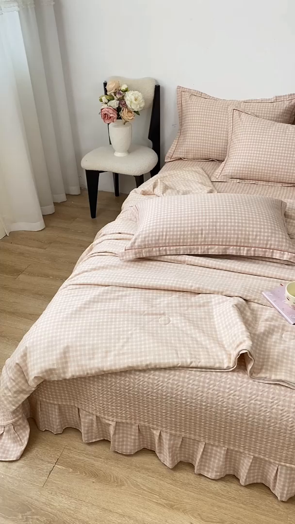 91家纺网 家纺一手货源 找家纺 富之航家纺 2025新款全棉印花床盖四件套 格梦语