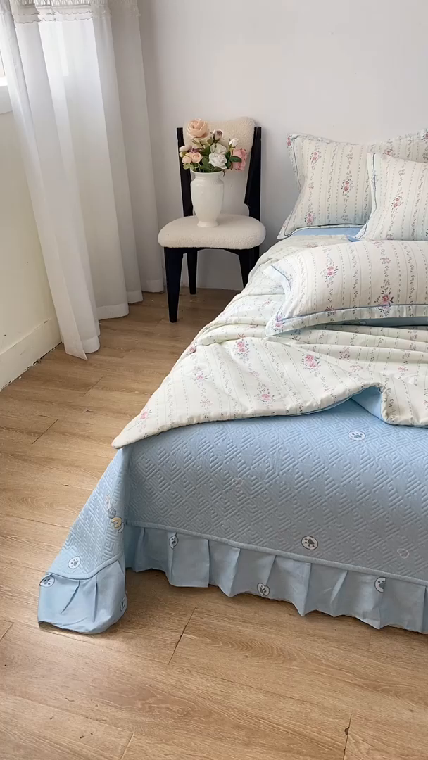 91家纺网 家纺一手货源 找家纺 富之航家纺 2025新款全棉印花床盖四件套 蓝屿絮