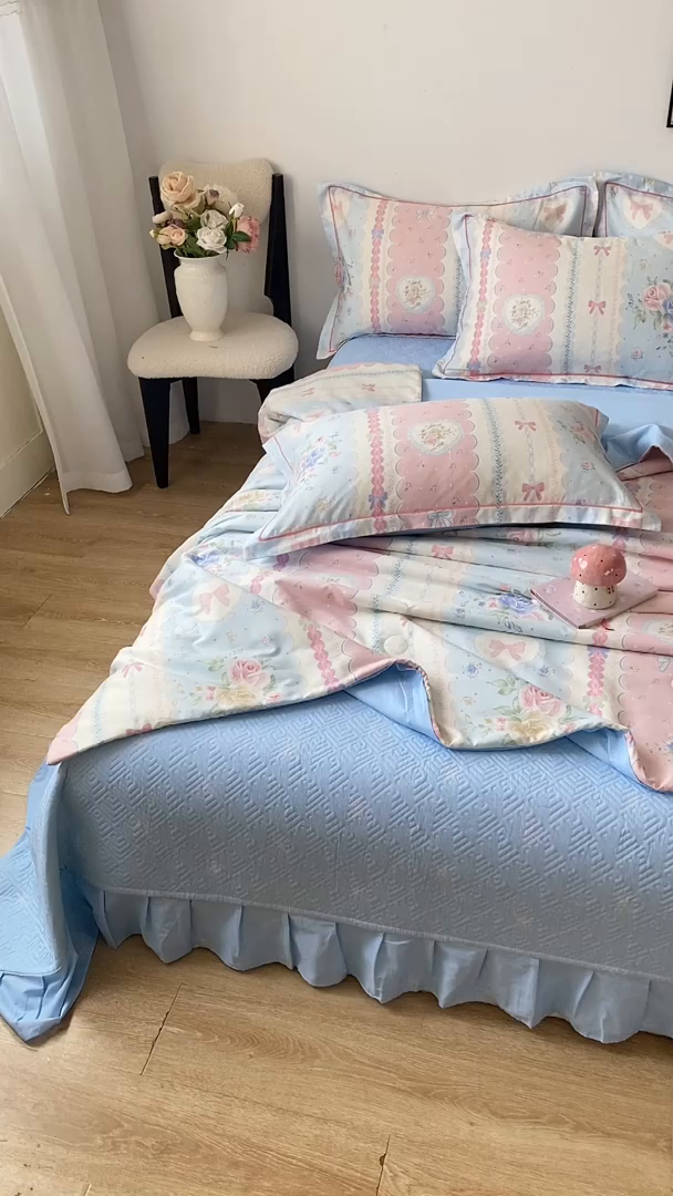 91家纺网 家纺一手货源 找家纺 富之航家纺 2025新款全棉印花床盖四件套 萌湾曲