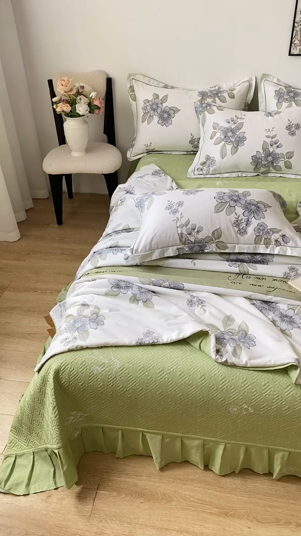 91家纺网 家纺一手货源 找家纺 富之航家纺 2025新款全棉印花床盖四件套 青雾蕊