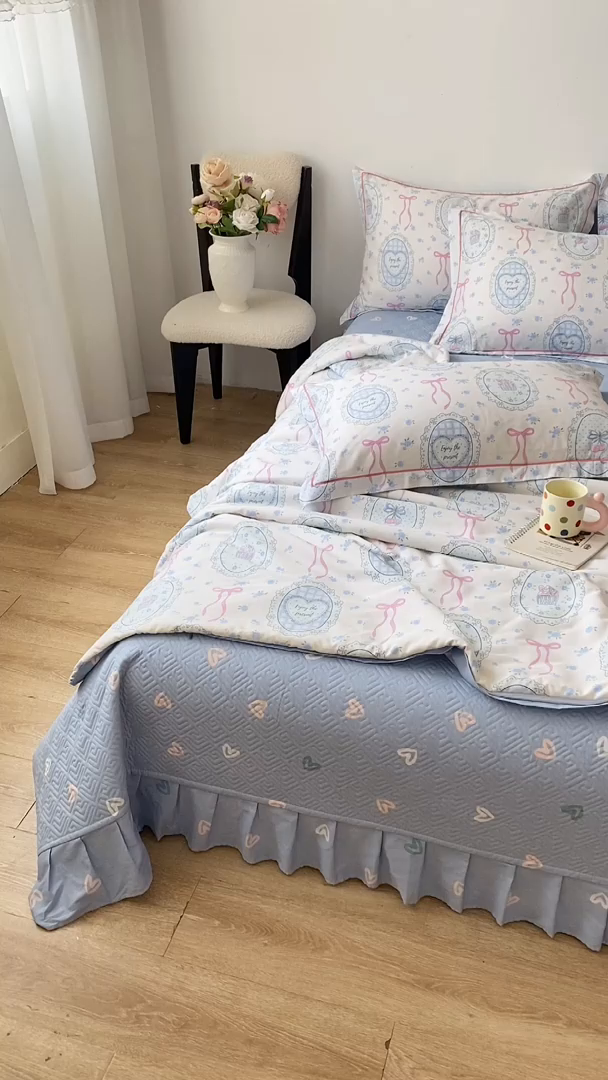 91家纺网 家纺一手货源 找家纺 富之航家纺 2025新款全棉印花床盖四件套 甜心波