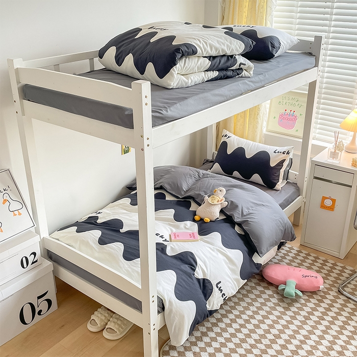 91家纺网 家纺一手货源 找家纺 金鑫汇家纺 2025新款印花花型-学生上下铺三件套 波浪世界