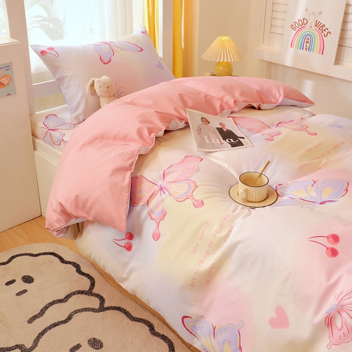 91家纺网 家纺一手货源 找家纺 金鑫汇家纺 2025新款印花花型-学生上下铺三件套 彩蝶飞舞